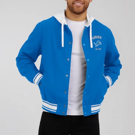 Detroit Lions Blue Cotton Hooded Jacket Detroit Lions Blue Cotton Hooded Jacket