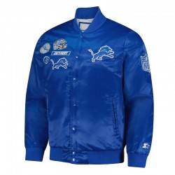 Detroit Lions Exclusive Blue Varsity Satin Jacket Detroit Lions Exclusive Blue Varsity Satin Jacket