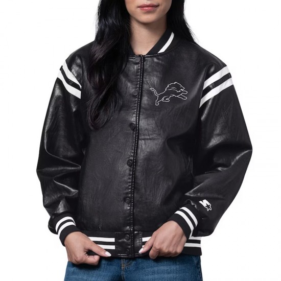 Detroit Lions High Heat Vegan Black Varsity Leather Jacket