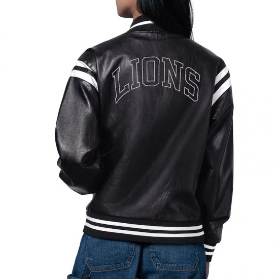 Detroit Lions High Heat Vegan Black Varsity Leather Jacket