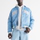 Detroit Lions Light Blue Varsity Bomber Satin Jacket