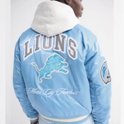 Detroit Lions Light Blue Varsity Bomber Satin Jacket Detroit Lions Light Blue Varsity Bomber Satin Jacket