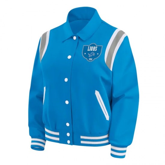 Detroit Lions Lightweight Blue Varsity Satin Jacket