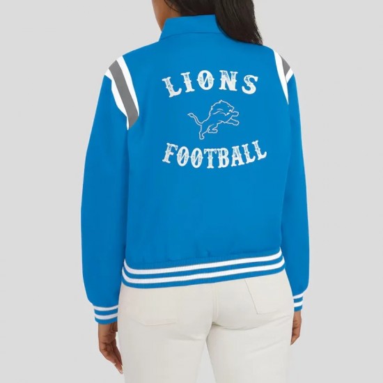Detroit Lions Lightweight Blue Varsity Satin Jacket