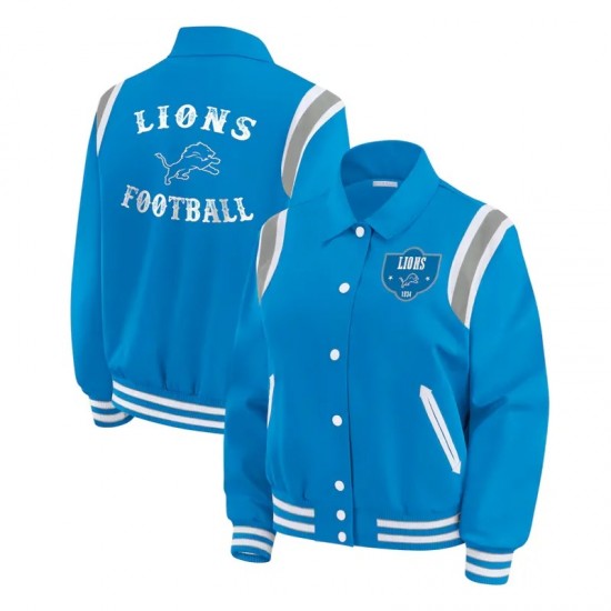 Detroit Lions Lightweight Blue Varsity Satin Jacket