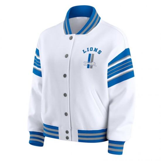 Detroit Lions Snap Front White Fleece Jacket Detroit Lions Snap Front White Fleece Jacket