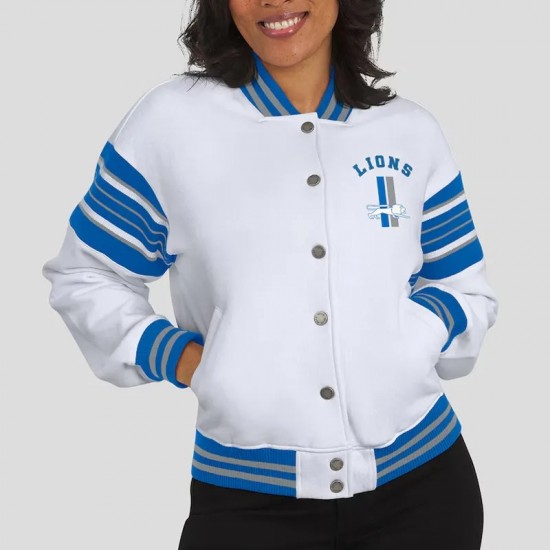 Detroit Lions Snap Front White Fleece Jacket Detroit Lions Snap Front White Fleece Jacket