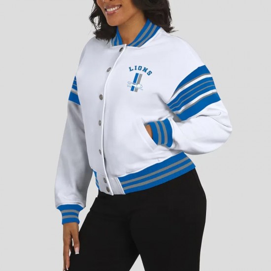 Detroit Lions Snap Front White Fleece Jacket Detroit Lions Snap Front White Fleece Jacket