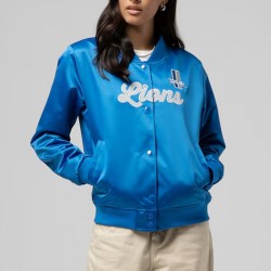 Detroit Lions Throwback Graphics Blue Satin Jacket Unisex