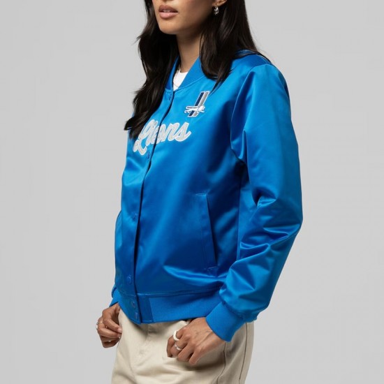 Detroit Lions Throwback Graphics Blue Satin Jacket Unisex