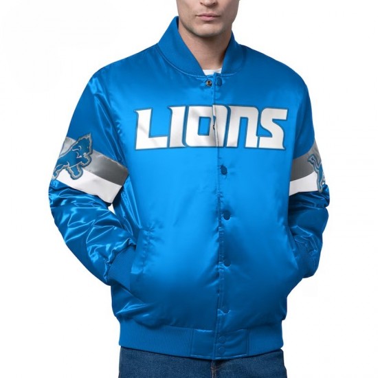 Detroit Lions Triple Option Varsity Satin Jacket Detroit Lions Triple Option Varsity Satin Jacket