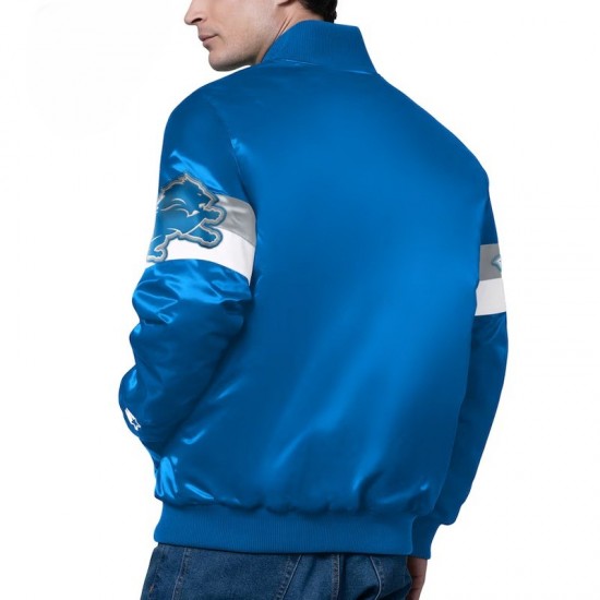 Detroit Lions Triple Option Varsity Satin Jacket Detroit Lions Triple Option Varsity Satin Jacket