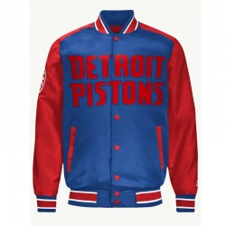 Detroit Pistons Blue and Red Varsity Satin Jacket
