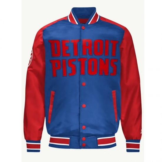 Detroit Pistons Blue and Red Varsity Satin Jacket Detroit Pistons Blue and Red Varsity Satin Jacket