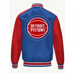 Detroit Pistons Blue and Red Varsity Satin Jacket Detroit Pistons Blue and Red Varsity Satin Jacket