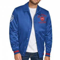 Detroit Pistons Stitch Applique Blue Satin Jacket