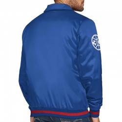 Detroit Pistons Stitch Applique Blue Satin Jacket