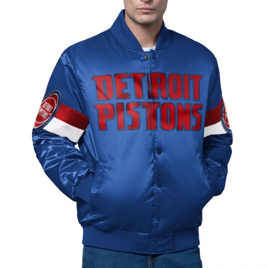 Detroit Pistons Triple Option Full-Snap Varsity Satin Jacket Detroit Pistons Triple Option Full-Snap Varsity Satin Jacket