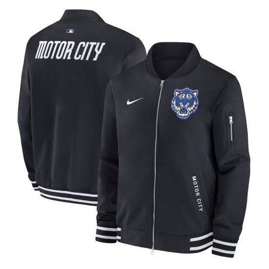 Detroit Tigers Motor City Black Bomber Full-Zip Jacket Detroit Tigers Motor City Black Bomber Full-Zip Jacket