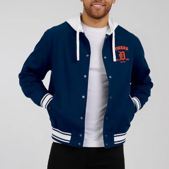 Detroit Tigers Navy Cotton Hooded Jacket Detroit Tigers Navy Cotton Hooded Jacket
