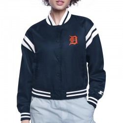 Detroit Tigers Printed Logo Navy Varsity Satin Jacket Detroit Tigers Printed Logo Navy Varsity Satin Jacket