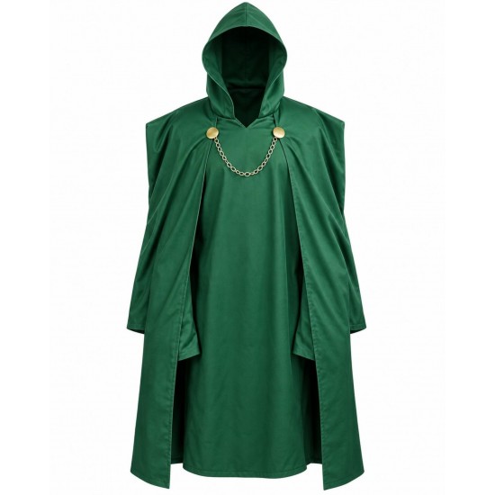 Doctor Doom Cosplay Coat - Avenger DoomsDay Green Hooded Cloak Halloween Costume