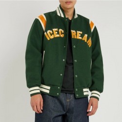 Drippy Icecream Teddy Varsity Green Wool Jacket