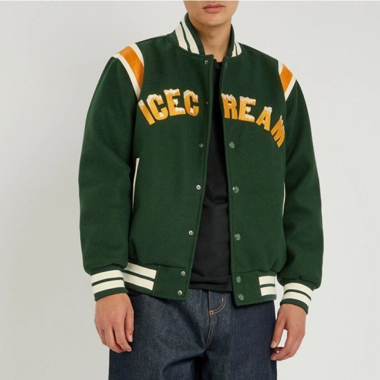Drippy Icecream Teddy Varsity Green Wool Jacket Drippy Icecream Teddy Varsity Green Wool Jacket