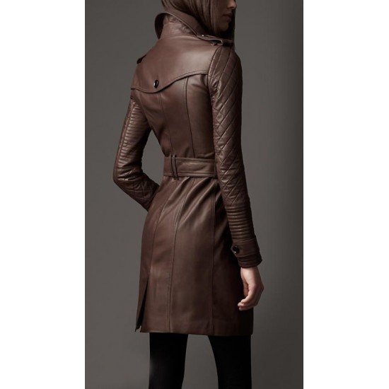 Women Brown Sheepskin Leather Long Coat