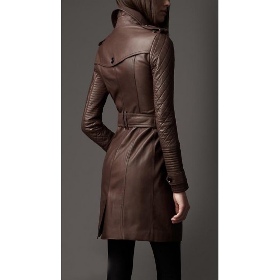 Women Brown Sheepskin Leather Long Coat