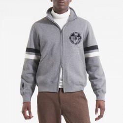 Edmonton Oilers Heather Gray Striped Fleece Jacket