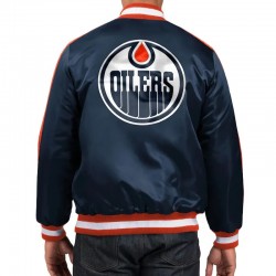 Edmonton Oilers O-Line Navy Varsity Satin Jacket Edmonton Oilers O-Line Navy Varsity Satin Jacket