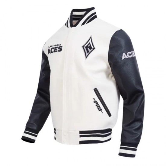 Eggshell/Black Retro Las Vegas Aces Classics Rib Varsity Jacket