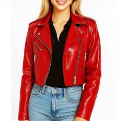 Elle Quist NY City Red Cropped Leather Jacket