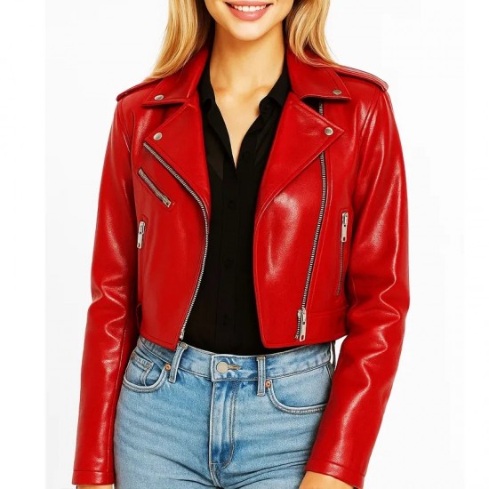 Elle Quist NY City Red Cropped Leather Jacket Elle Quist NY City Red Cropped Leather Jacket