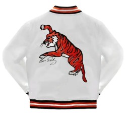 Elvis Tiger White Satin Varsity Jacket Elvis Tiger White Satin Varsity Jacket