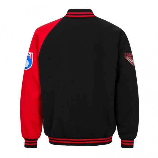 Essendon Bombers Black and Red Varsity Fleece Jacket Essendon Bombers Black and Red Varsity Fleece Jacket