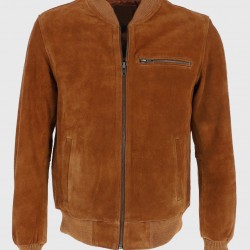 Ethan Mens Tan Bomber Suede Leather Jacket Ethan Mens Tan Bomber Suede Leather Jacket