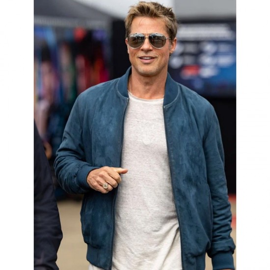 F1 The Movie Sonny Hayes Blue Bomber Suede Jacket F1 The Movie Sonny Hayes Blue Bomber Suede Jacket