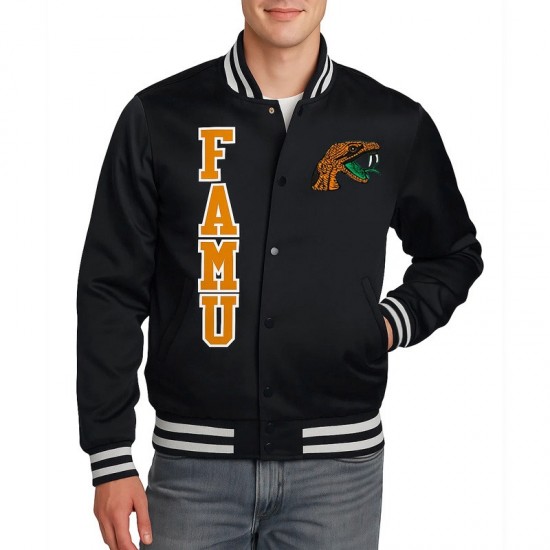 FAMU Full-Snap Satin Bomber Jacket
