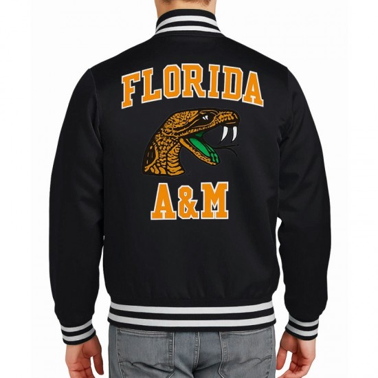 FAMU Full-Snap Satin Bomber Jacket