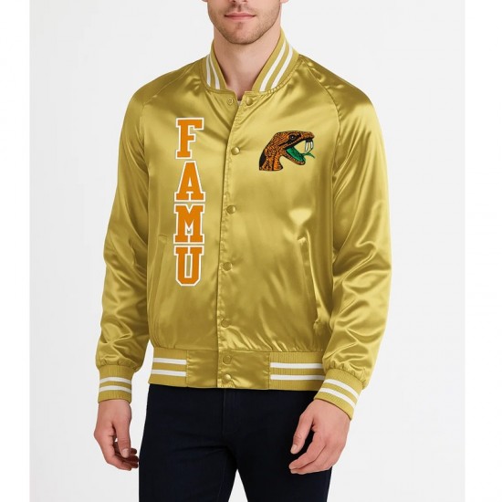 FAMU Full-Snap Satin Bomber Jacket