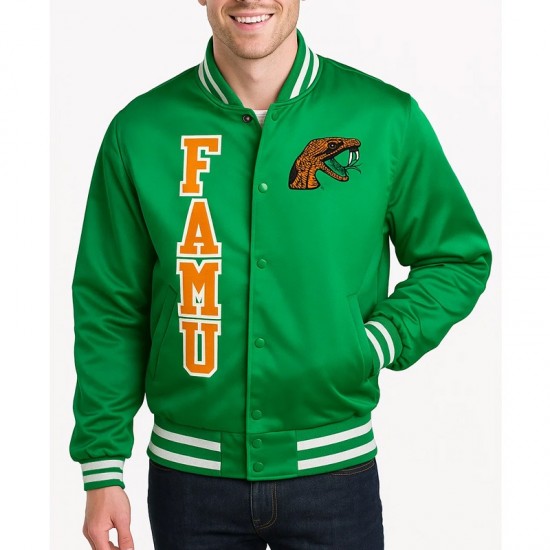 FAMU Full-Snap Satin Bomber Jacket