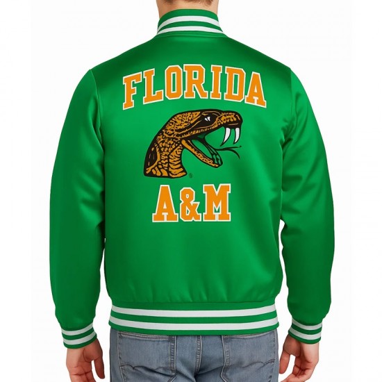 FAMU Full-Snap Satin Bomber Jacket