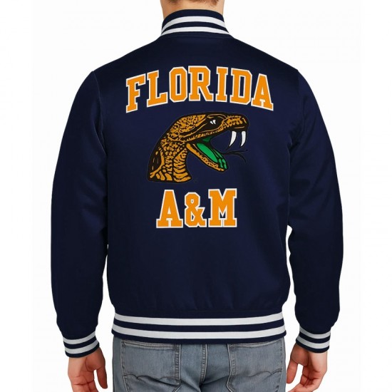 FAMU Full-Snap Satin Bomber Jacket