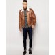 Mens Aviator Brown Leather Faux Shearling   Jacket