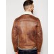 Mens Aviator Brown Leather Faux Shearling   Jacket