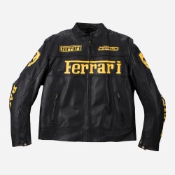 Ferrari Black Leather Motorcycle Biker Jacket Ferrari Black Leather Motorcycle Biker Jacket
