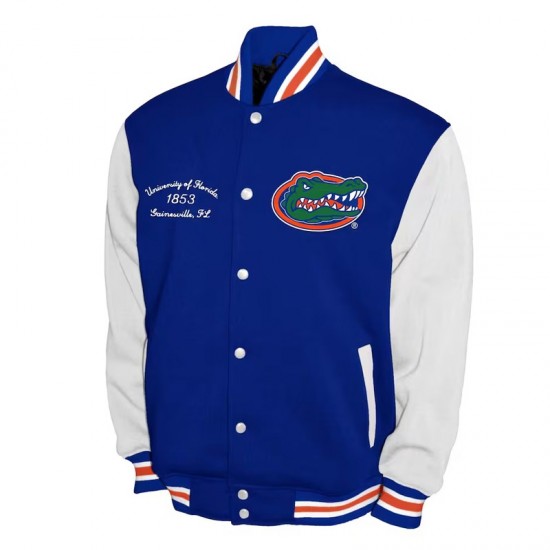 Florida Gators Fleece Royal and White Varsity Jacket Florida Gators Fleece Royal and White Varsity Jacket