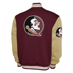 Florida State Seminoles Fleece Garnet and Beige Varsity Jacket Florida State Seminoles Fleece Garnet and Beige Varsity Jacket